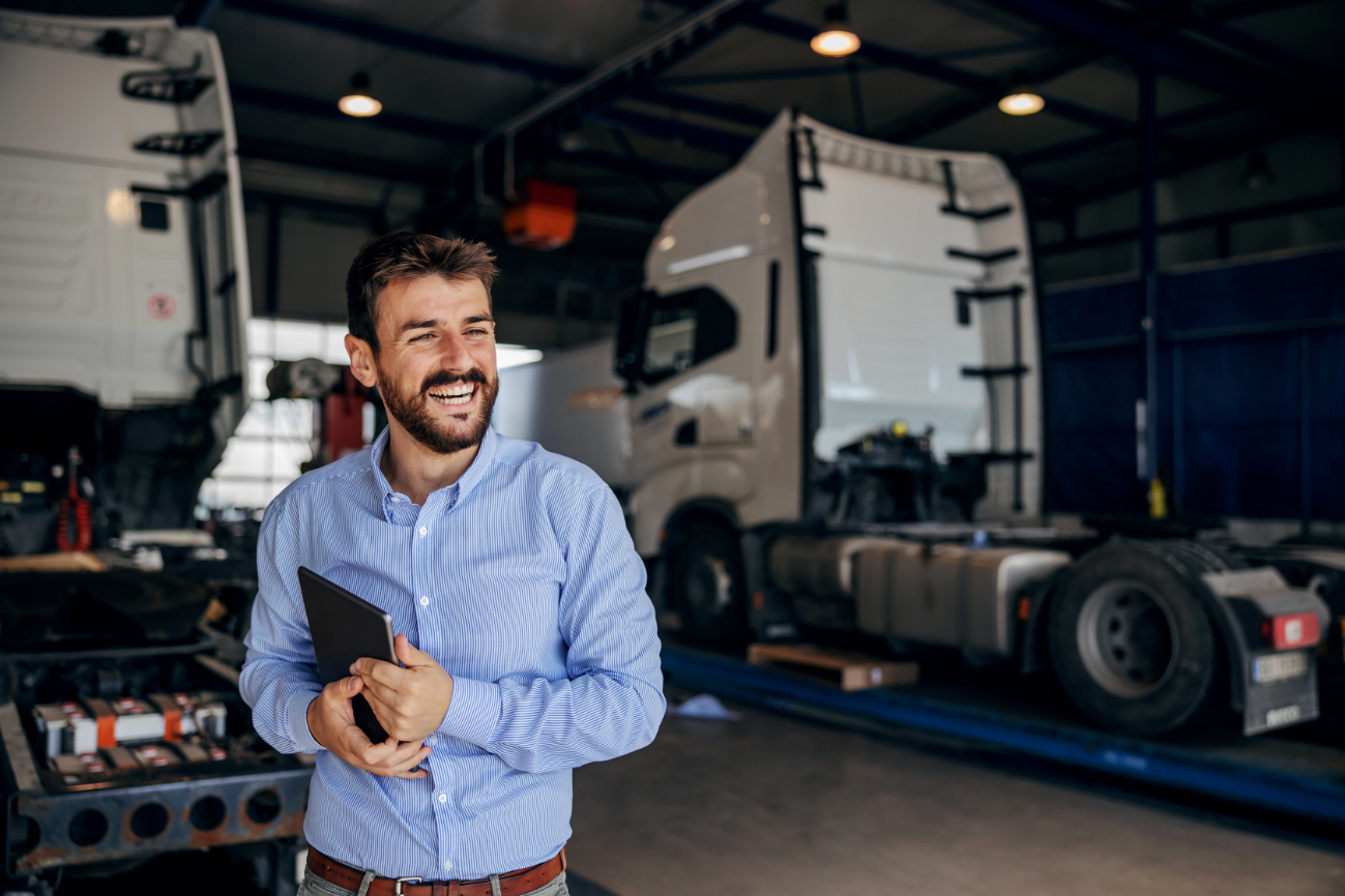 White Collar Man In Shirt With Trucks